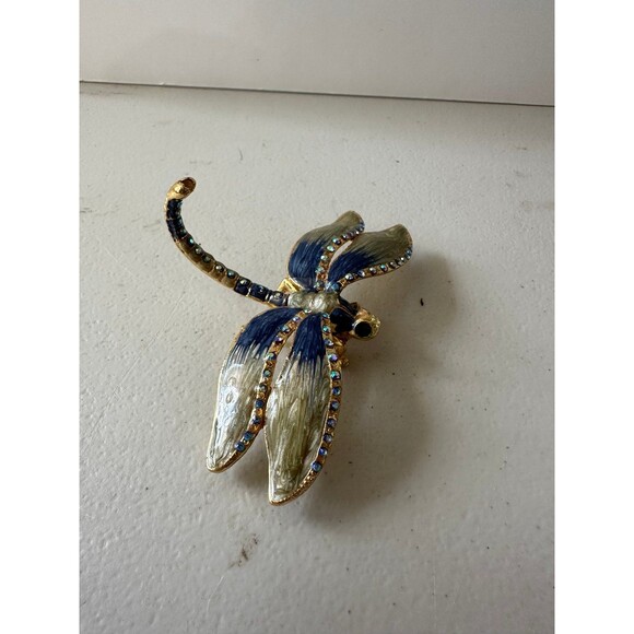 Dragonfly Bejeweled Hand Painted Enamel Collector's Magnetic Hinged Trinket Box - Picture 3 of 6